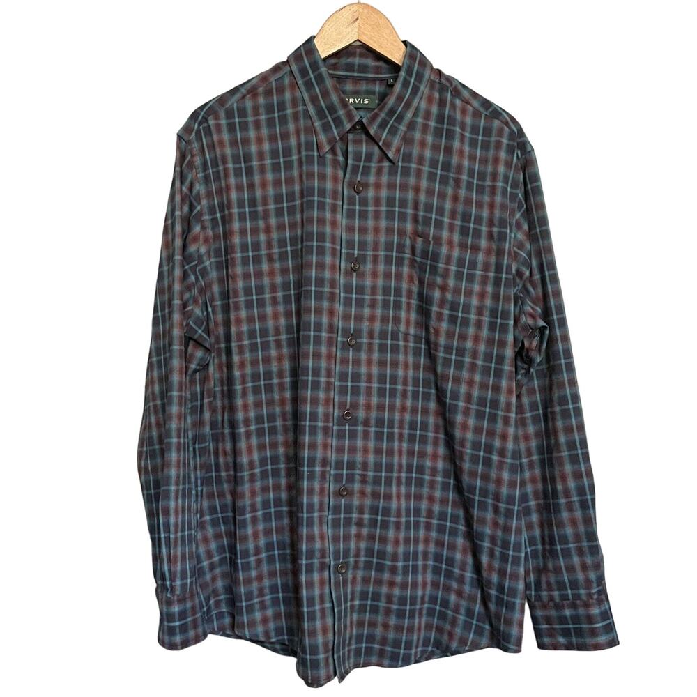 Orvis Shirt Plaid Button Up Soft Wool Blend Long Sleeve Men’s Large EUC
